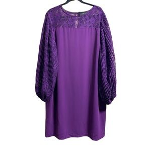 Ashro Lace Balloon Sleeves Sheath Dress Elegant Midi Length Women's Size 20W